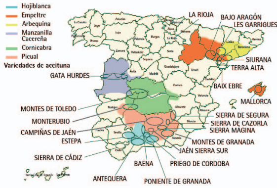 carte Espagne varietes et AOP